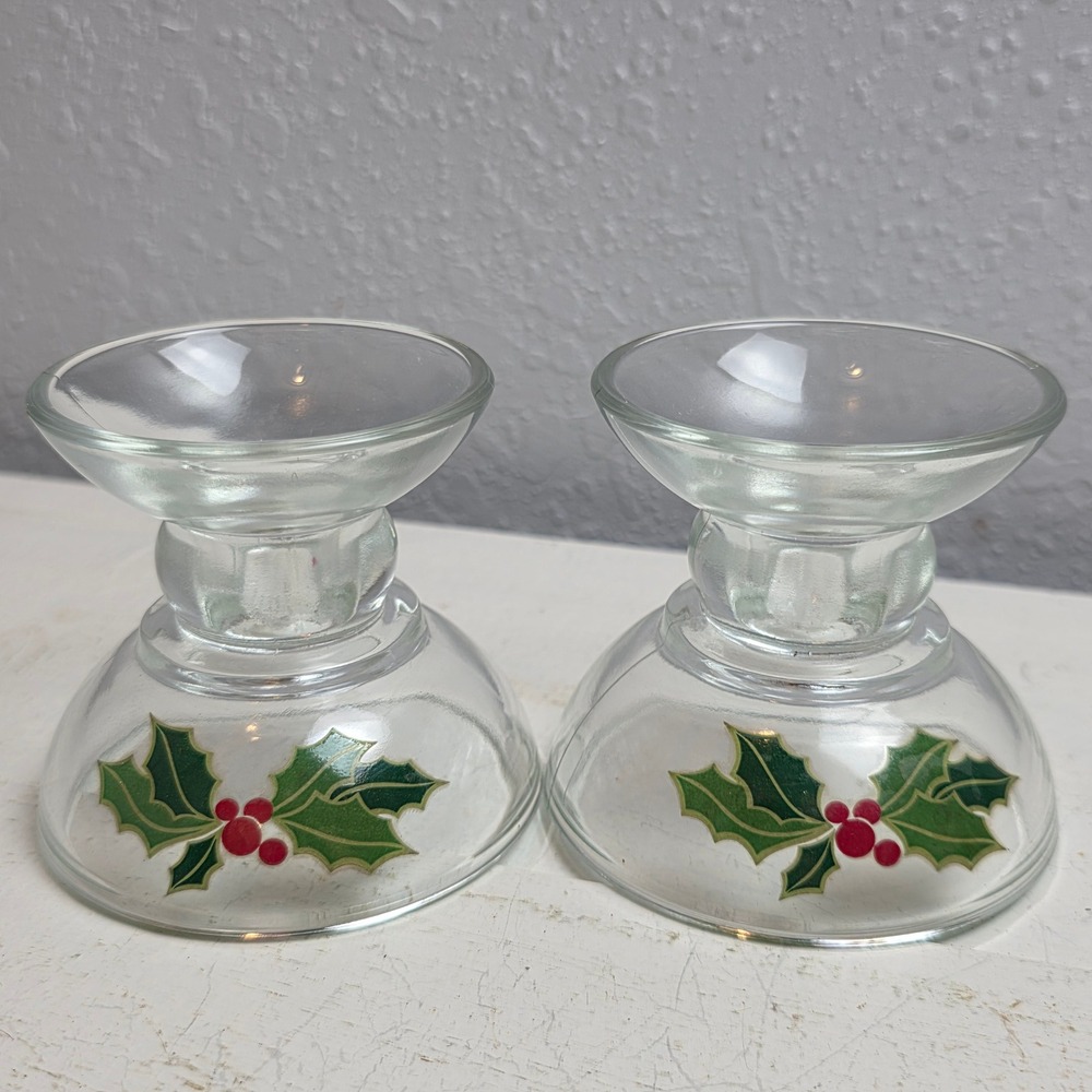 Vintage 1981 Avon Holiday Hostess Collection Holly Berry Candlesticks‎ Christmas